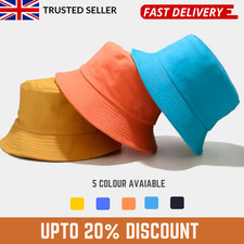 100% Cotton Adults Bucket Hat Men Women Beach Festival Summer Sun Hiking Cap UK