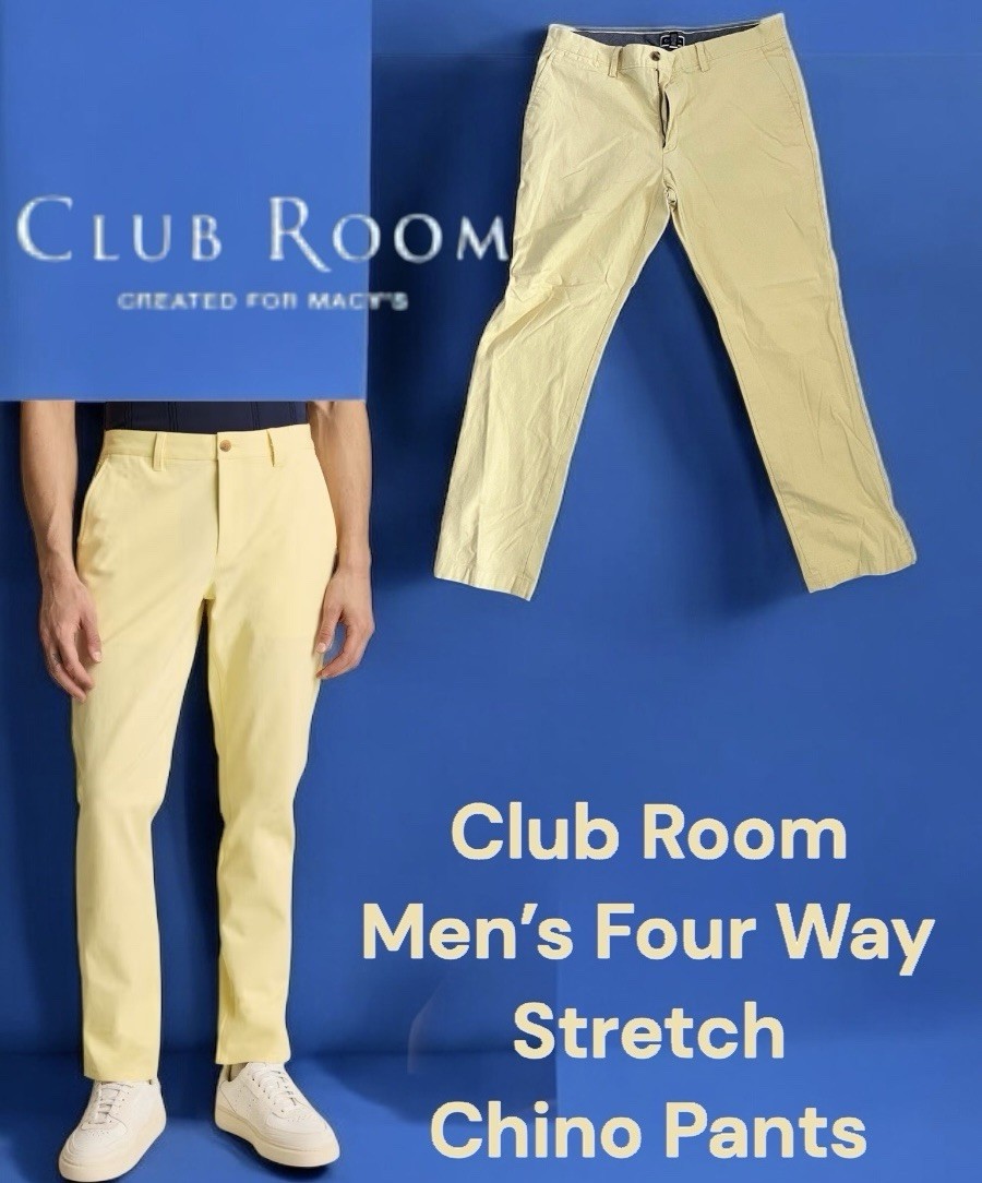 Club Room Men’s Straight-Leg Chino Pants Size 38 Waist/32 Length (Yellow) New
