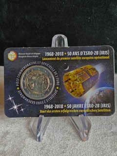 2 EURO COINCARD BELGIQUE 2018 50 ANS LANCEMENT SATELLITE ESRO VERSION FRANCAISE