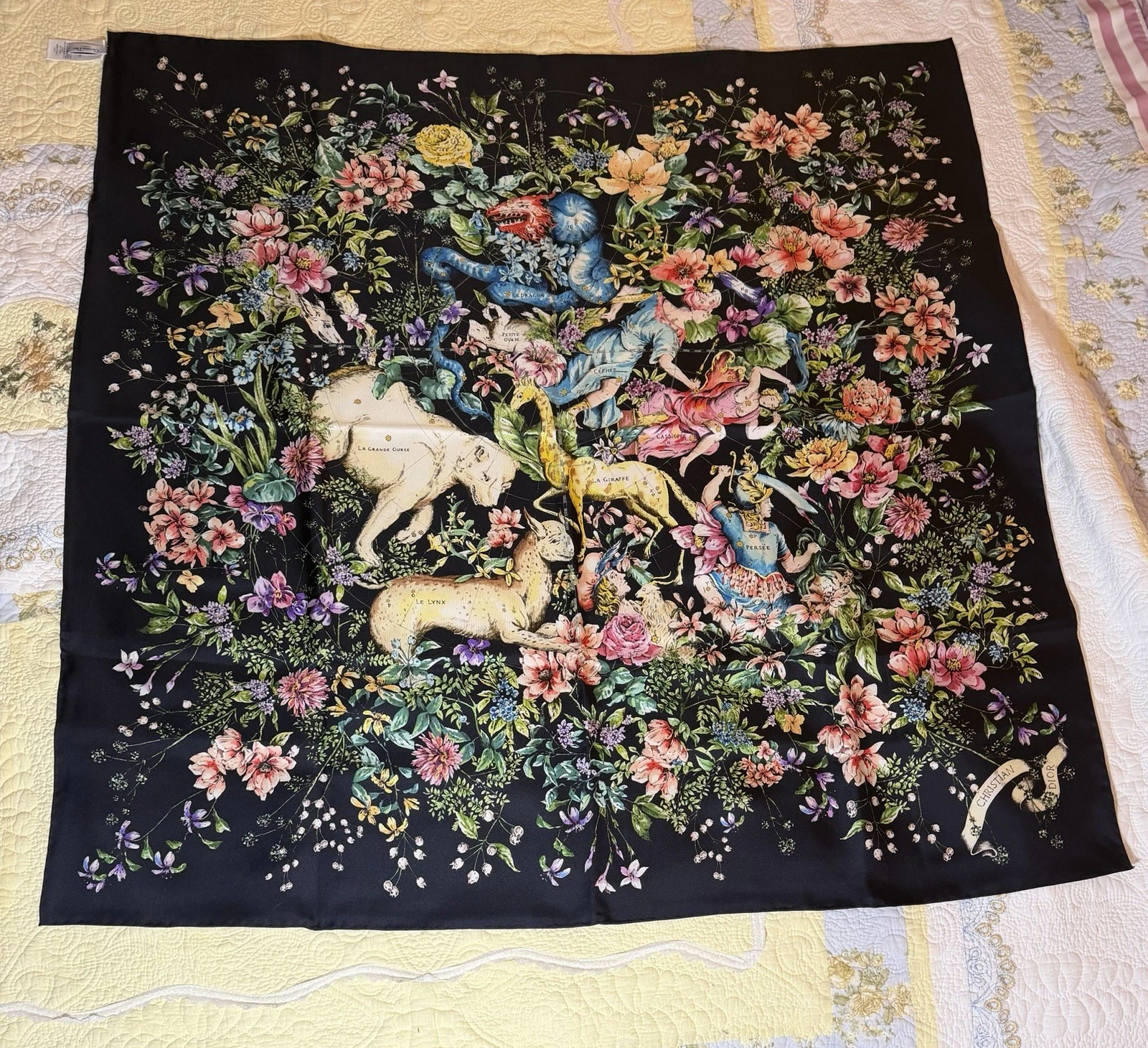 Dior — Christian Dior D-Constellation Black Square Silk Scarf NEW IN ORIGINAL BOX
