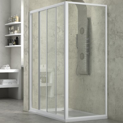 Ogomondo Duschkabine Slide 2-seitig transparent 120x90 + Duschwanne Acryl