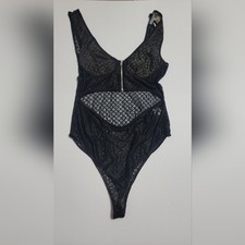 Charlotte Russe Black Zipper Cut Out Mesh Bodysuit Large