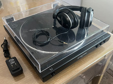 AudioTechnica AT-LP60X Automatic Belt-Drive Turntable AT-ANC7 Headphones-TESTED