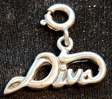 Vintage Sterling Silver DIVA Charm for a Charm Bracelet, 1.73g, 3/4 in