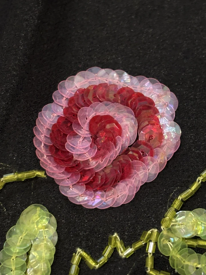 Vintage Fringed & Sequin embroidered Triangle Sheer Shawl - Image 4 of 4