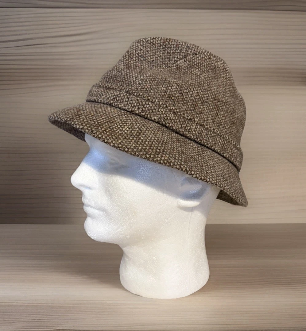 Vintage KANGOL Hat Bucket Wool Tweed Brown England Grandpa 1990s