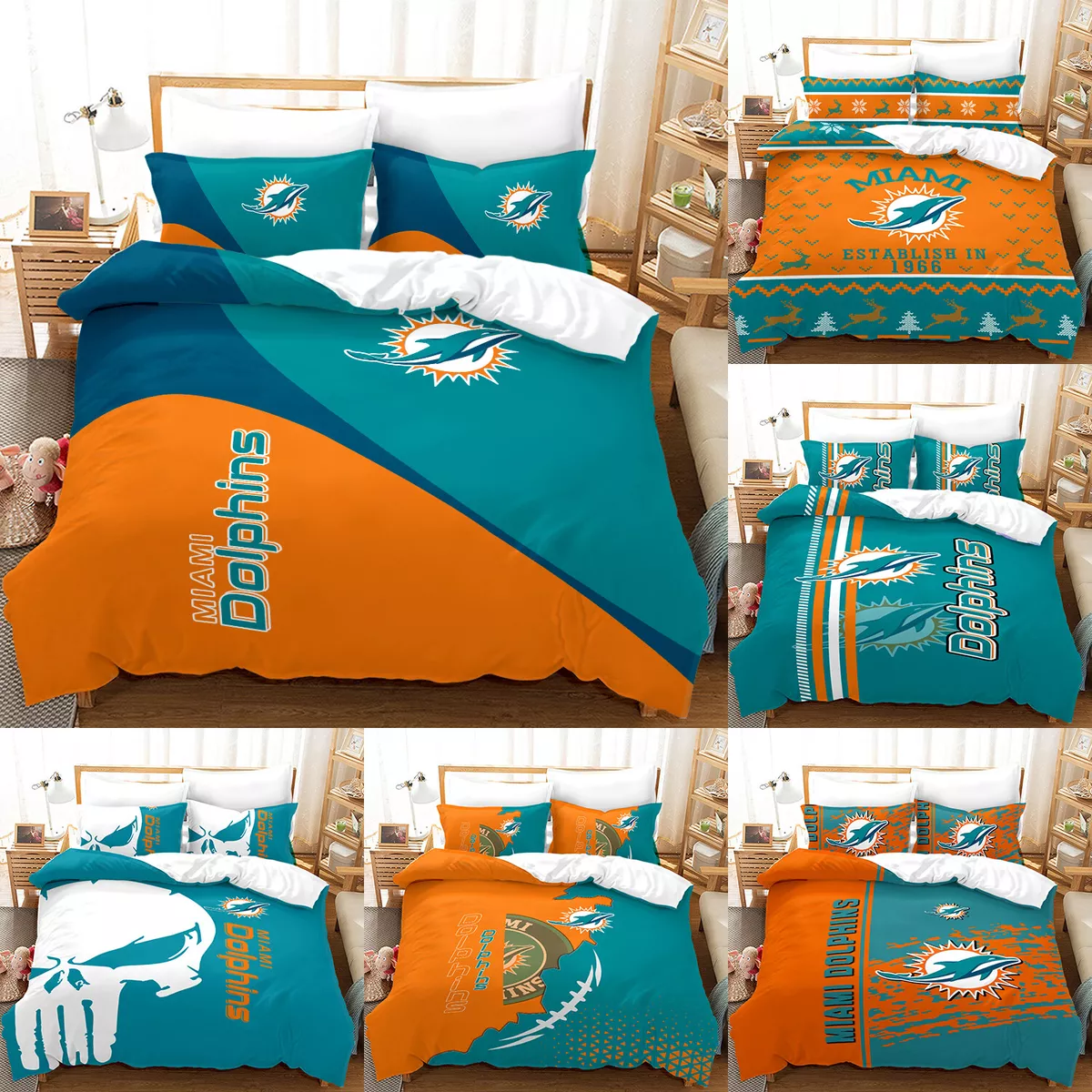 Miami Dolphins 3Pcs Bedding Set Duvet Cover Pillowcases Comforter Cover Gift