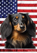 Dachshund Black/Tan Longhair All-American III Flag