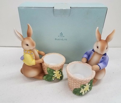 PartyLite Bertie & Bea Votive Candle Holder Pair Bunny Rabbit NIB ...