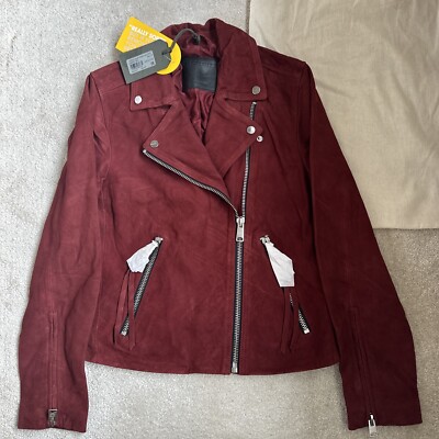 ALLSAINTS Suede Dalby Biker Jacket Garnet Red/Burgundy Size