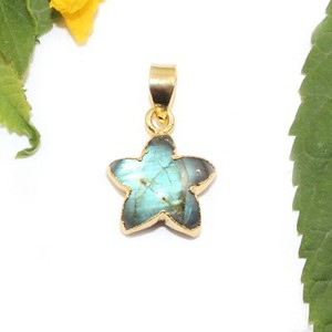 Authentic Natural Labradorite Spectrolite Starfish Shape Gold Plated Pendant Boho Jewelry