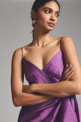 Anthropologie Mac Duggal Pleated V-Neck Dress Size 10 MSRP