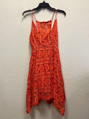 FREE PEOPLE Women's Orange lace mini dress SIZE 2 | eBay