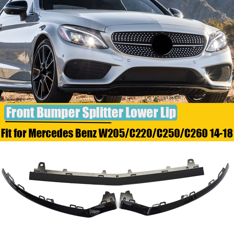 Black Front Bumper Lip Lower Molding Trim For Mercedes-Benz W205 AMG 2014-2018