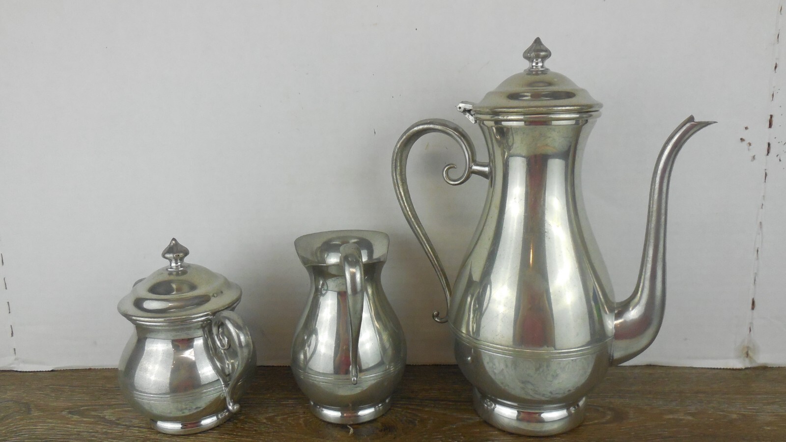 Vintage Elegant Trinac Pewter Tea Service Teapot, Creamer and Sugar Bowl