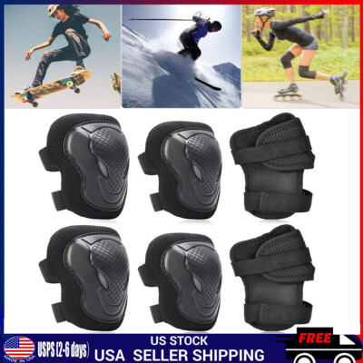 6Pcs Adults Skating Protective Gear Knee Pads and Elbow Pads Wrist Adjustable