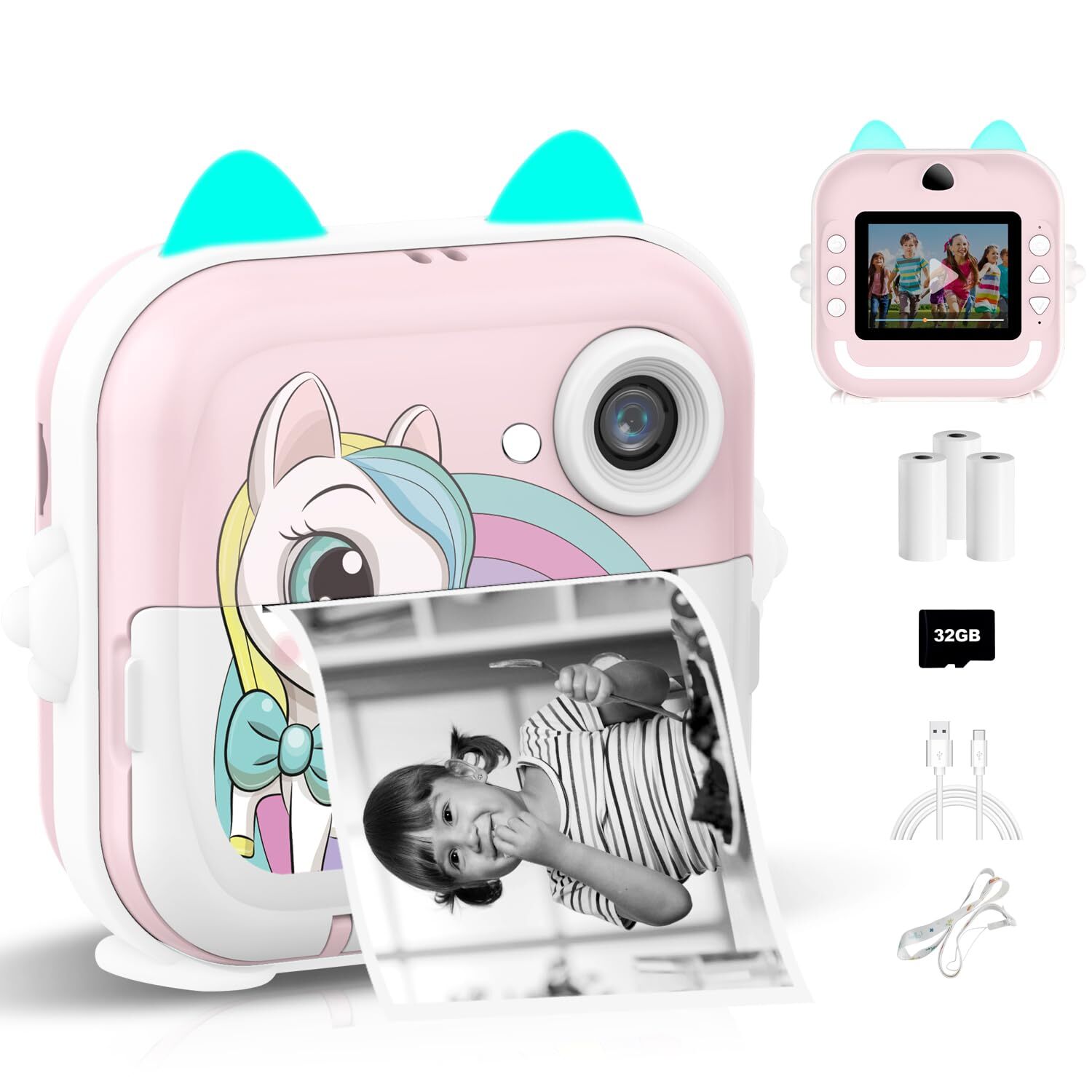 Instant Print Camera for Kids, Christmas Birthday Gifts for Girls Boys, Selfi