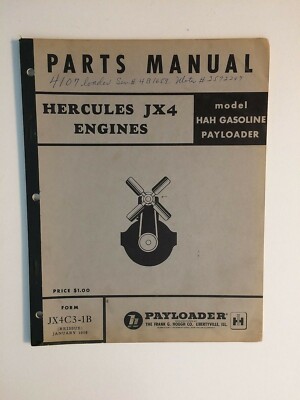 IH Hough HAH Front End Wheel Loader Tractor Hercules JX4 Engine Parts Manual