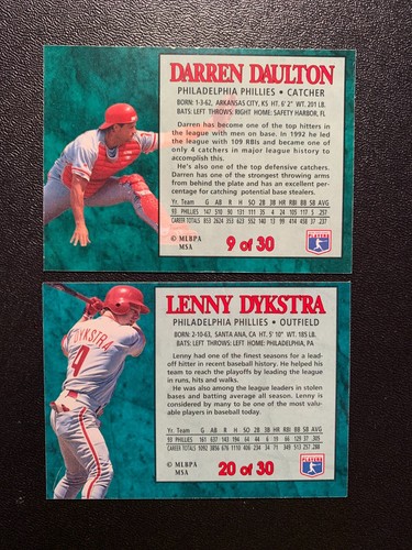 Philadelphia Phillies 1994 Post Baseball Cards LOT OF 2 DYKSTRA / DAULTON - Picture 2 of 2