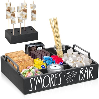 Wooden S'mores Bar Station Smores Caddy Holder With Handles For Counter Farmhous