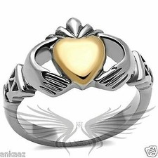 Women'S Rose Gold Ip Heart Shaped Claddagh Ring No Stone Tk1156