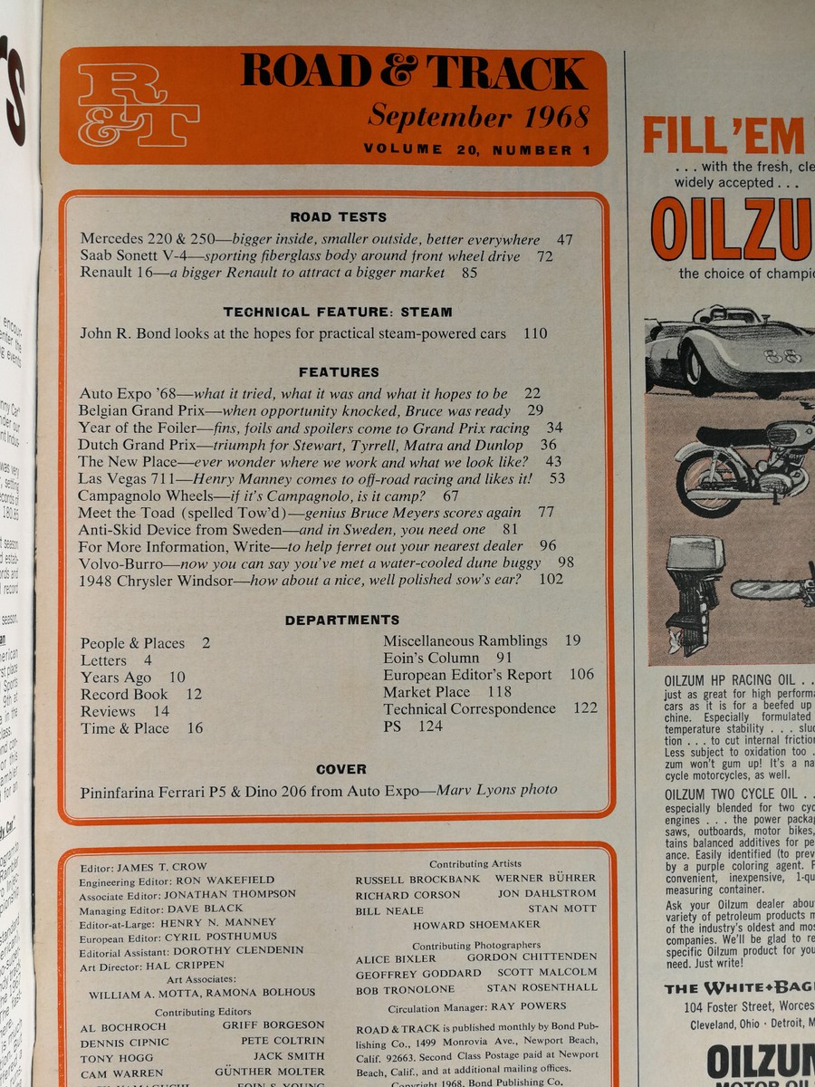 Road & Track September 1968 Mercedes 220 Mercedes 250 1948