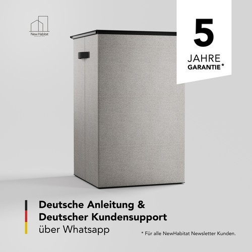 Wäschekorb mit Deckel 70L – Wäschekorb schmal mit Wäschesack, Grau - Bild 7 von 7