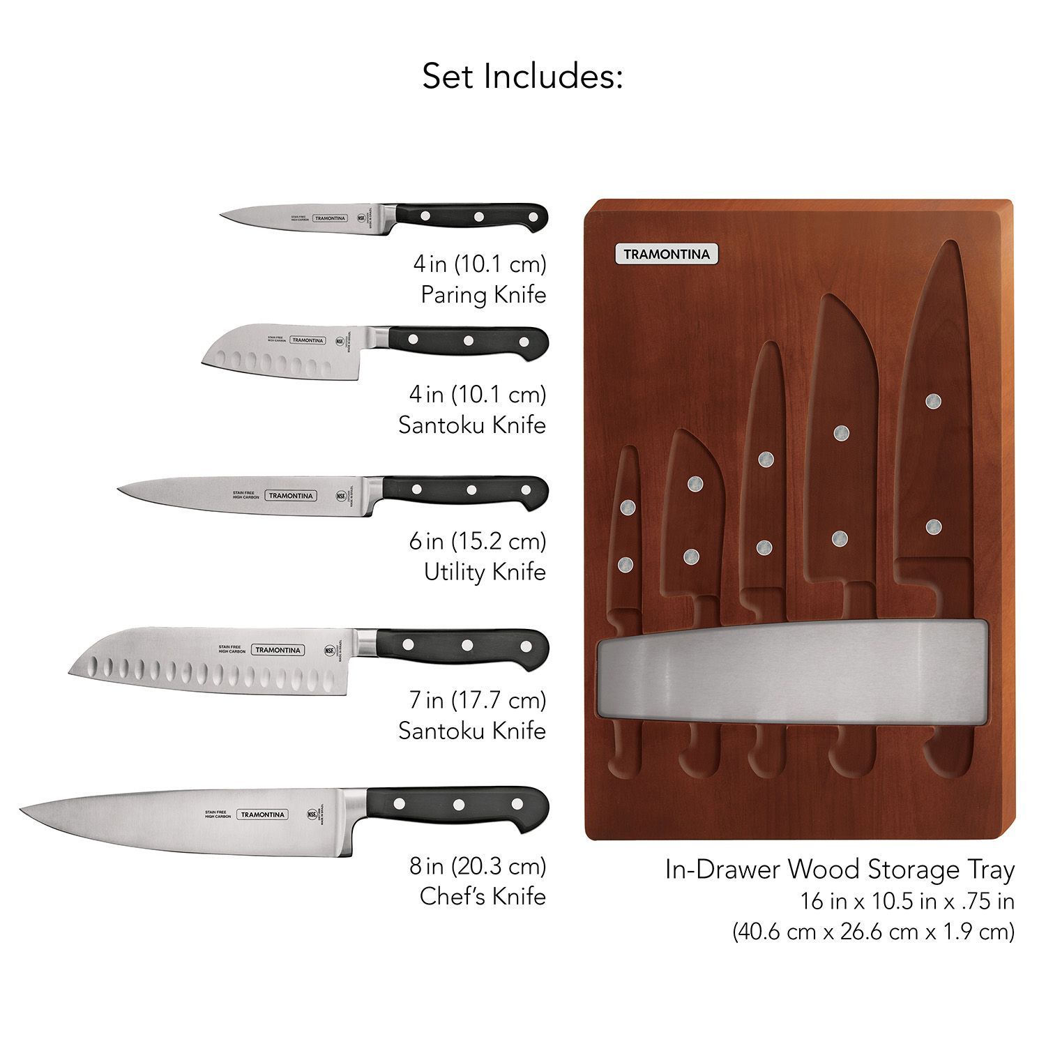 Tramontina, 5-Piece Professional Forged Cutlery Knife Set | Magnetic Slots Tray