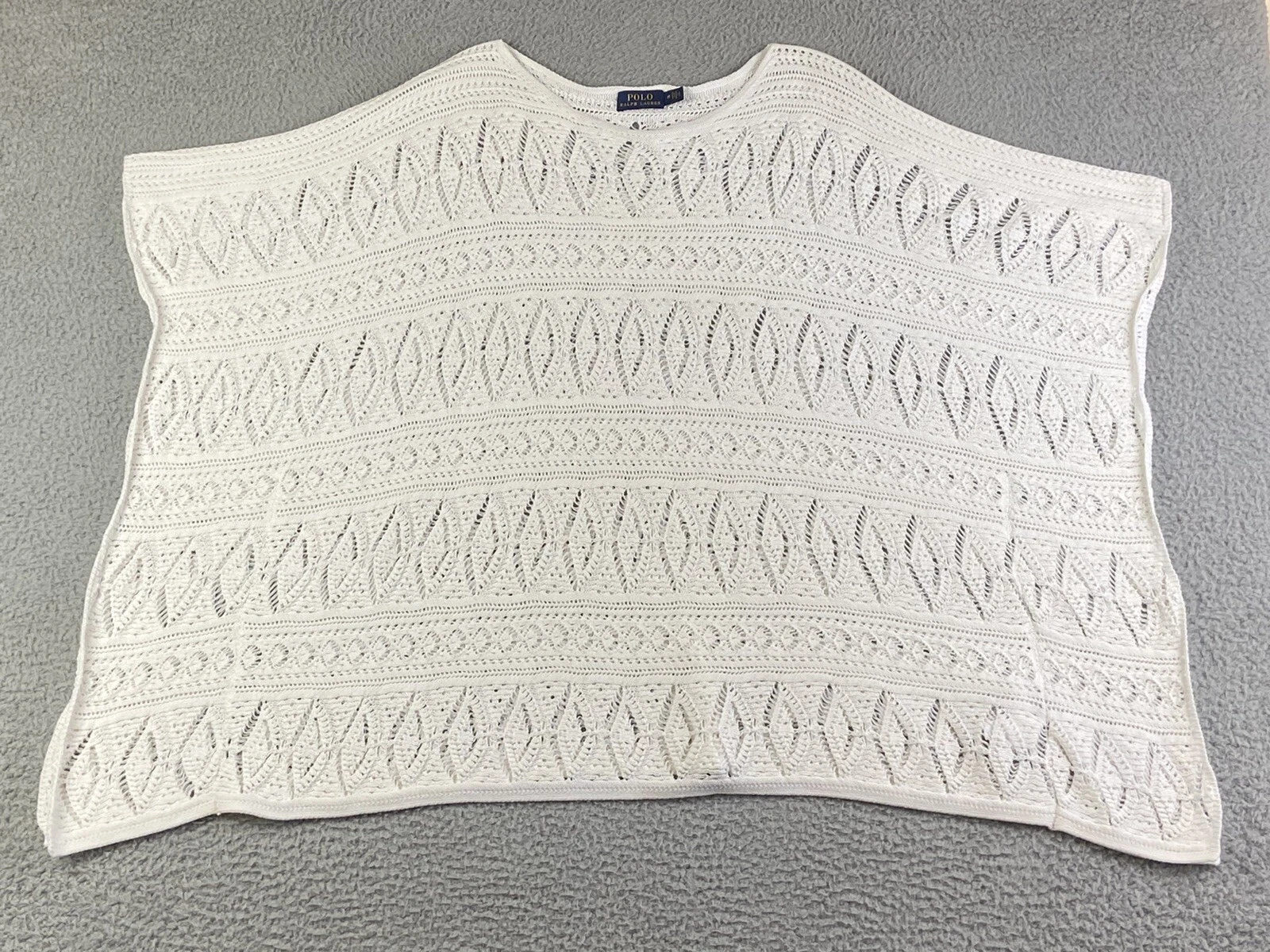 POLO Ralph Lauren Poncho Cape Shawl M White Knit Boho Lagenlook Cottagecore EXC
