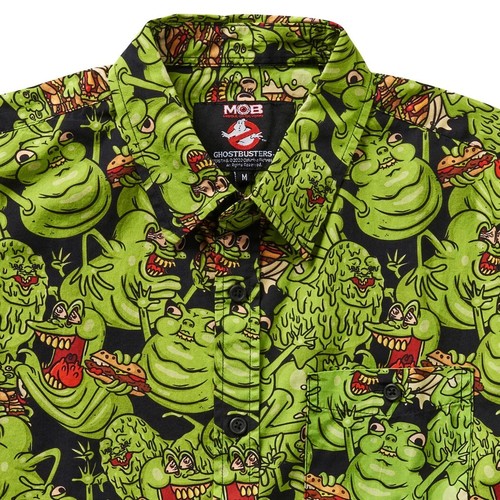 Mens Ghostbusters Slimer all over print Short Sleeve Cotton Button Up Shirt M - Picture 2 of 4