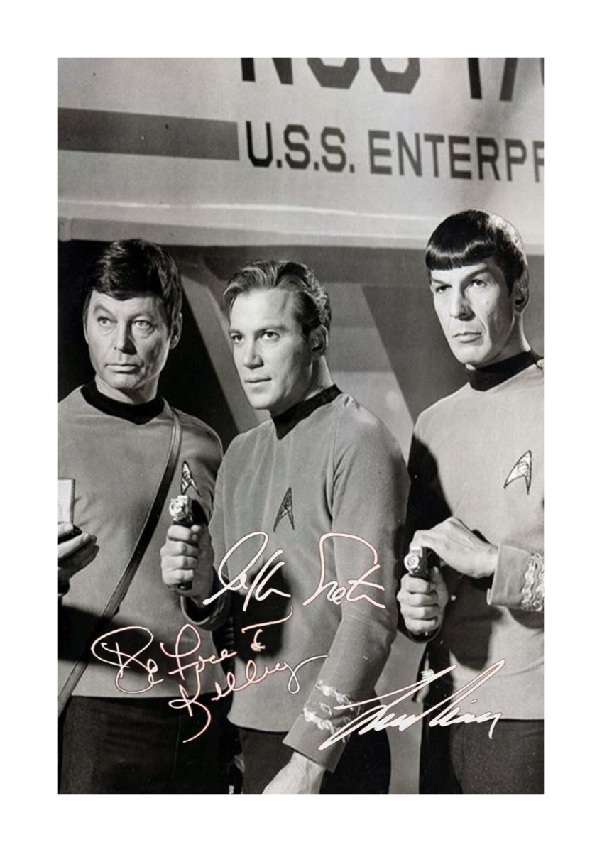 Original Star Trek Spock Kirk McCoy A4 signed mounted poster