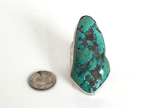 VTG. LARGE Navajo Native Sterling Silver Turquoise Nugget Size 8 1/2 Ring 32.7gr - Picture 6 of 9