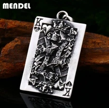 MENDEL Mens Skull Lucky King Poker Card Pendant Necklace Stainless Steel Chain