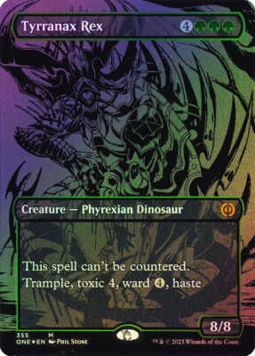 MTG OIL SLICK FOIL Tyrranax Rex(#355) Borderless - Phyrexia: All