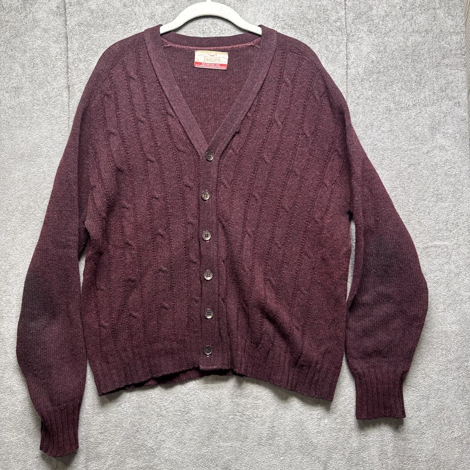Cárdigan De Colección Años 50 Jantzen Shetland Lana Mohair XL Rojo Granate Abuelo Cable Tejido Foto 2 de 4