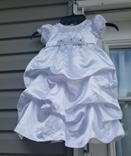 Kid collection size L White satin Girl Baptism Christening Gown Dress Bonnet
