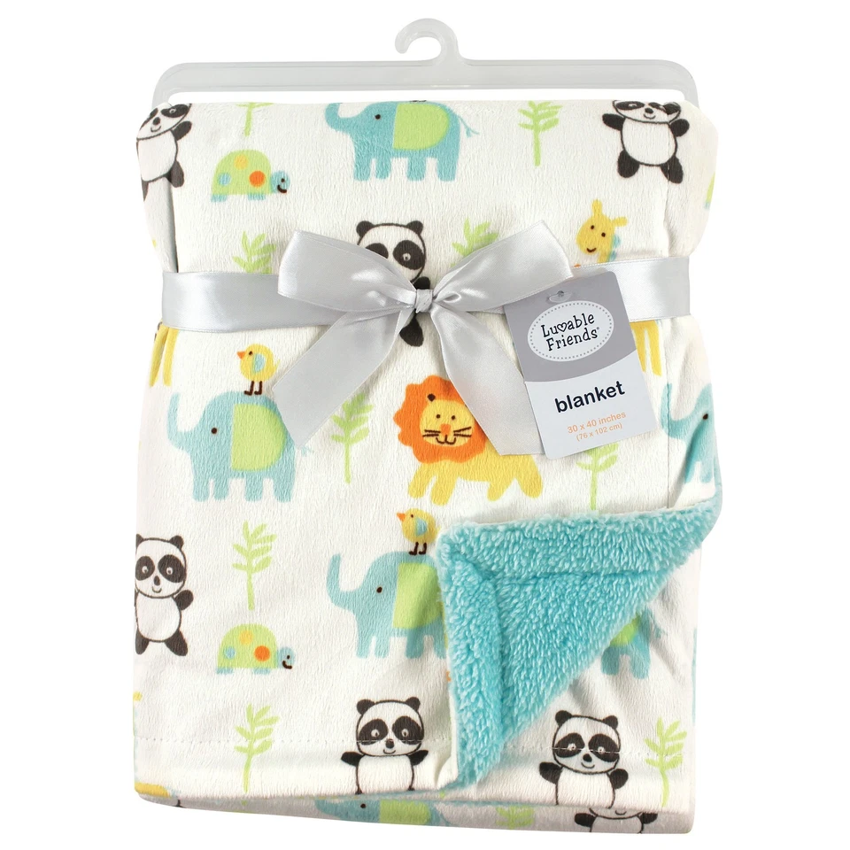 Manta de felpa para bebé Luvable Friends con espalda de sherpa, animales neutros, talla única Foto 2 de 2