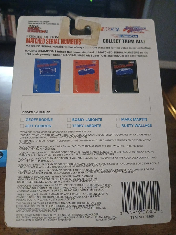 A 1995 Bobby Labonte Racing Champions Edición Premire Dicast Serie #'s a juego Foto 3 de 3