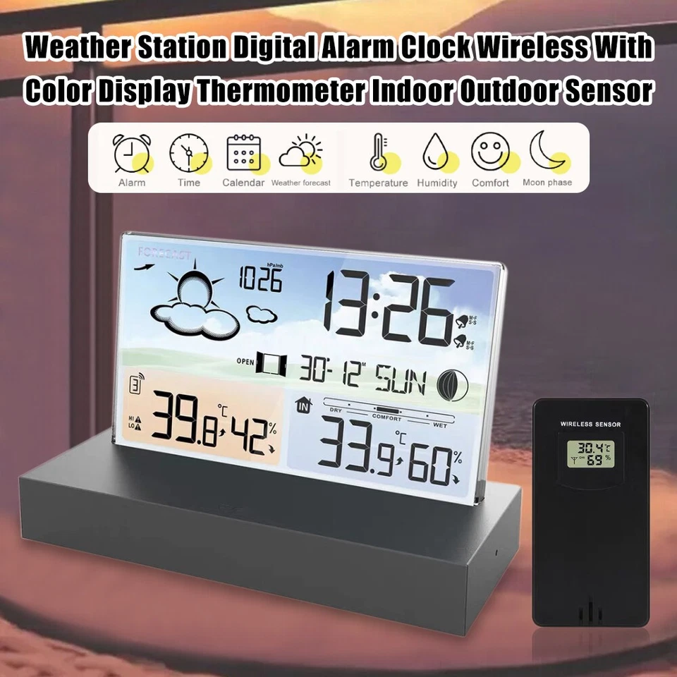 Funk-Wetterstation Innen Außensensor Thermometer Hygrometer digital LCD Uhr - Bild 4 von 4