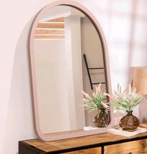 HLFMVWE Arched Bathroom Vanity Mirror, Large 65 x 45 CM Rustic Mirror Wood Pink