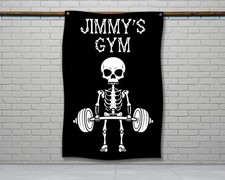 Personalized Gym Flag Weightlifting Skeleton Decor Motivational Wall Tapestry