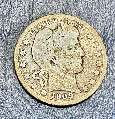 1909-D Barber Quarter. 90% Silver. Good Condition. Charity Auction. ￼