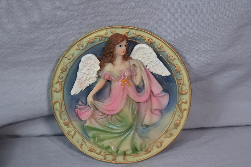 Juego de 2 placas de pared redondas de resina relieve 3D Cadona 1990 orca ballena + ángel decoración Foto 3 de 4