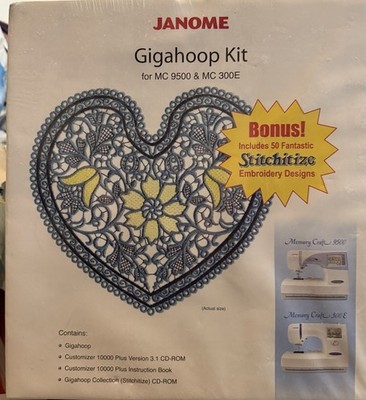Janome GIGAHOOP KIT New Sealed Memory Craft 10k CD + BONUS Embroidery Designs