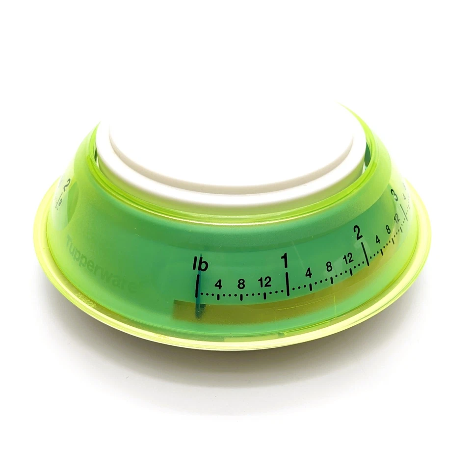 Báscula de cocina Tupperware vintage rara | Báscula de alimentos verde neón libras y kilogramos Foto 4 de 4