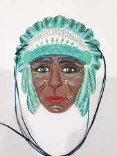 VTG Native American Indian Ceramic Wall Plaque Art - Hand Painted - Di '04