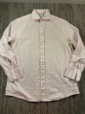 Charles Tyrwhitt Shirt Mens 16/33 Pink White Slim Fit Gingham Check Long Sleeve