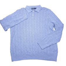 Polo Ralph Lauren Cable Knit Polo Collar Sweater Mens 2XL Blue Hyacinth PRL NWT