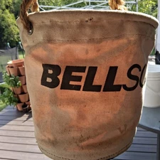 50s? Bell System Rope Handle with Clip Lineman Canvas Tool Bucket Bag 12" Dia.