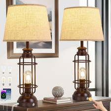 28" Table Lamps for Living Room Set of 2,3 Way Dimmable Touch Lamps with USB A C